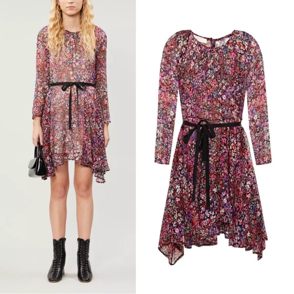 Maje • Relana silk floral print mini dress tie waist pink